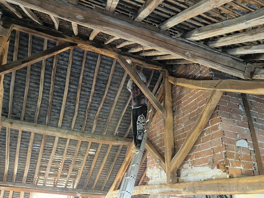 Traitement de charpente dans un manoir du Perche - vue generale de la structure
